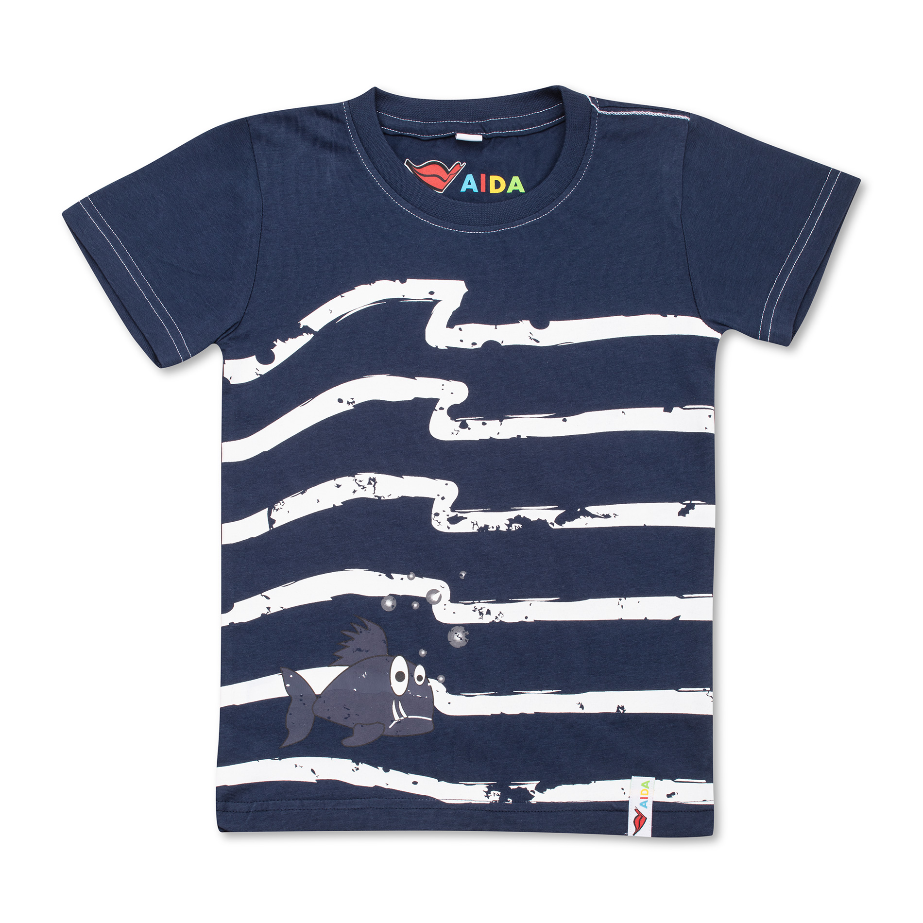 Kinder T-Shirt mit Fisch Aufdruck rot und navy